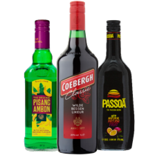 Pisang Ambon, Passoã,
Bols vodka fles à 700 ml
of Coebergh fles à 1000 ml